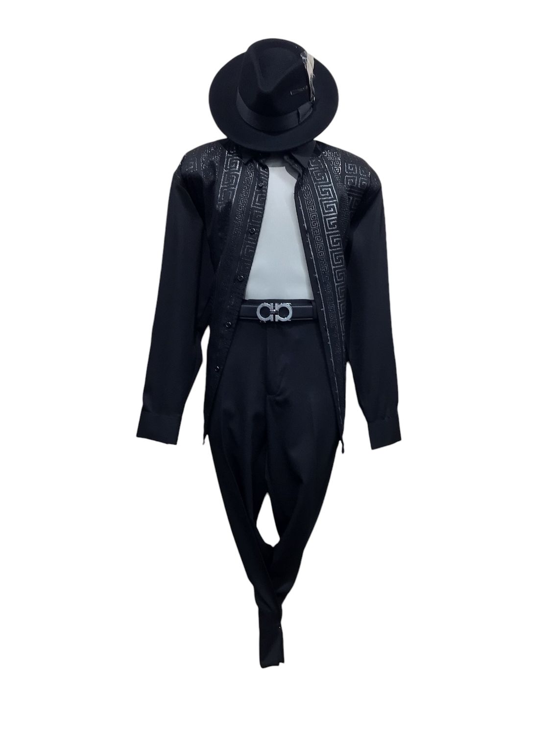 FLOCKING FOIL STRIPE 2PC WALKING SUIT , Color: BLACK, Size: XL/38