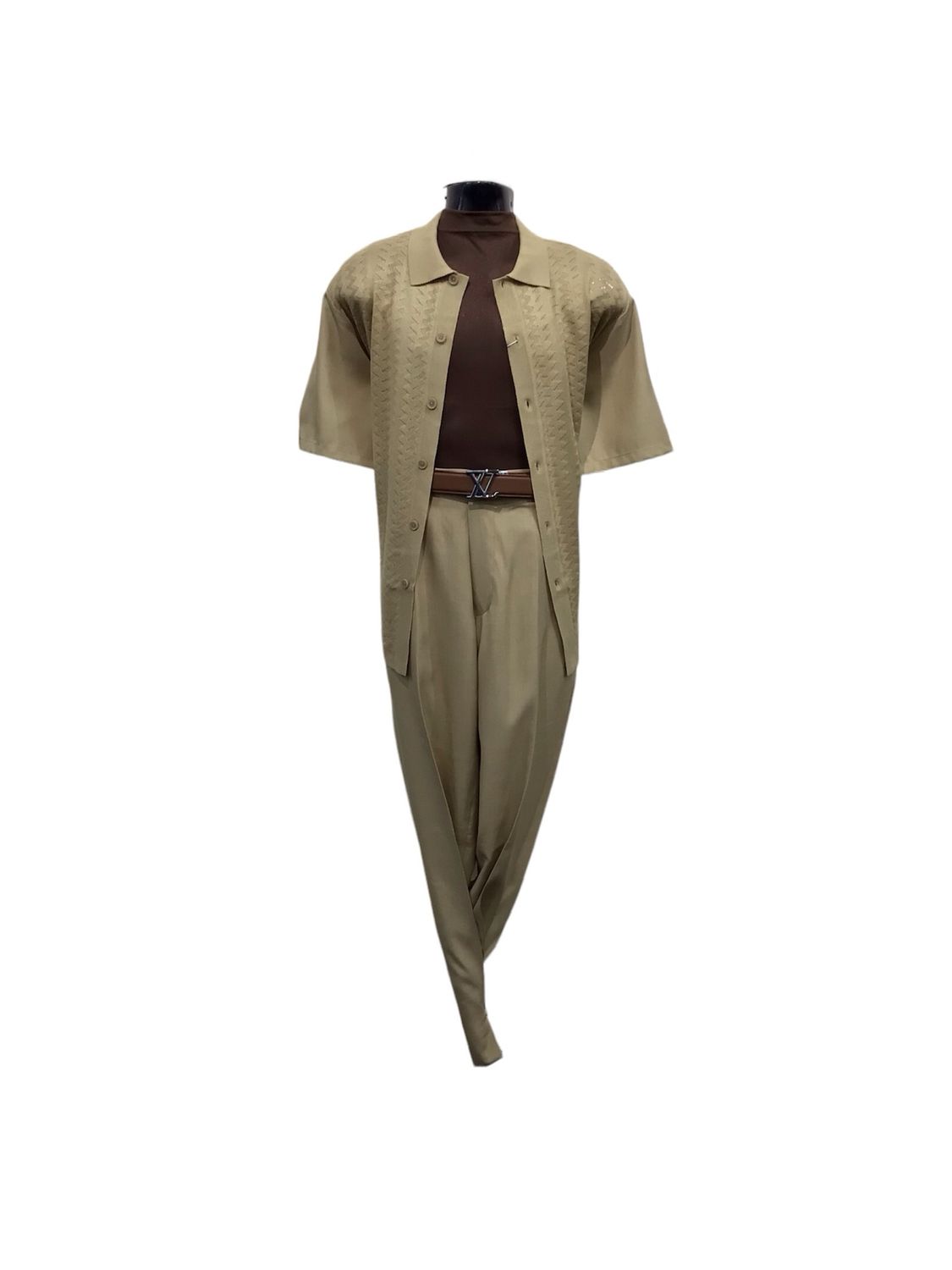 SILVERSILK 2PC SET WITH ZIGZAG PATTERN , Color: TAN, Size: L/36W