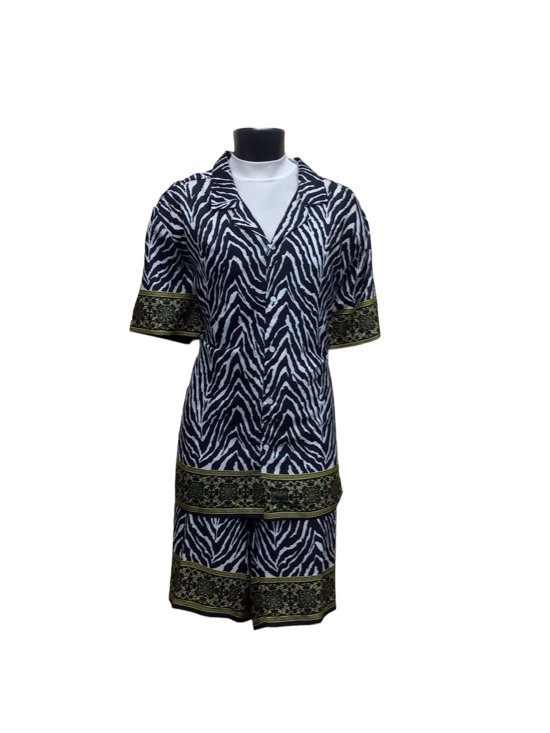 2PC ZEBRA PRINT SHORT SET , Color: BLACK, Size: 2XL