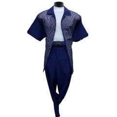 2PC SHORT SLEEVE SET MICRO JACQ MESH TRIM 