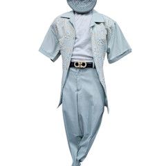 2PC SHORT SLEEVE JACQUARD TRIM WALKING SUIT