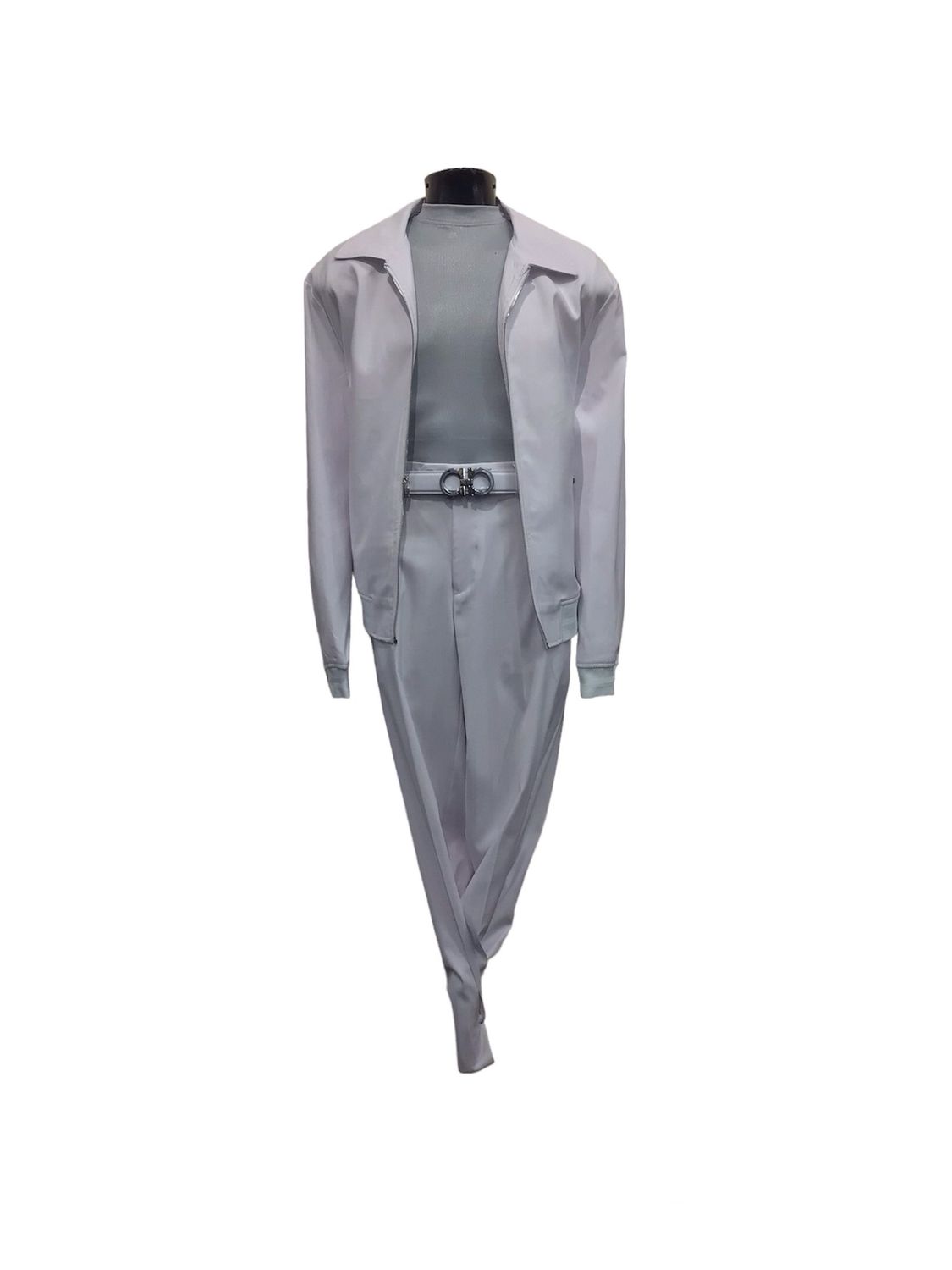 2PC PIN STRIPE ZIP UP JACKET AND POCKETS , Color: WHITE, Size: 2XL