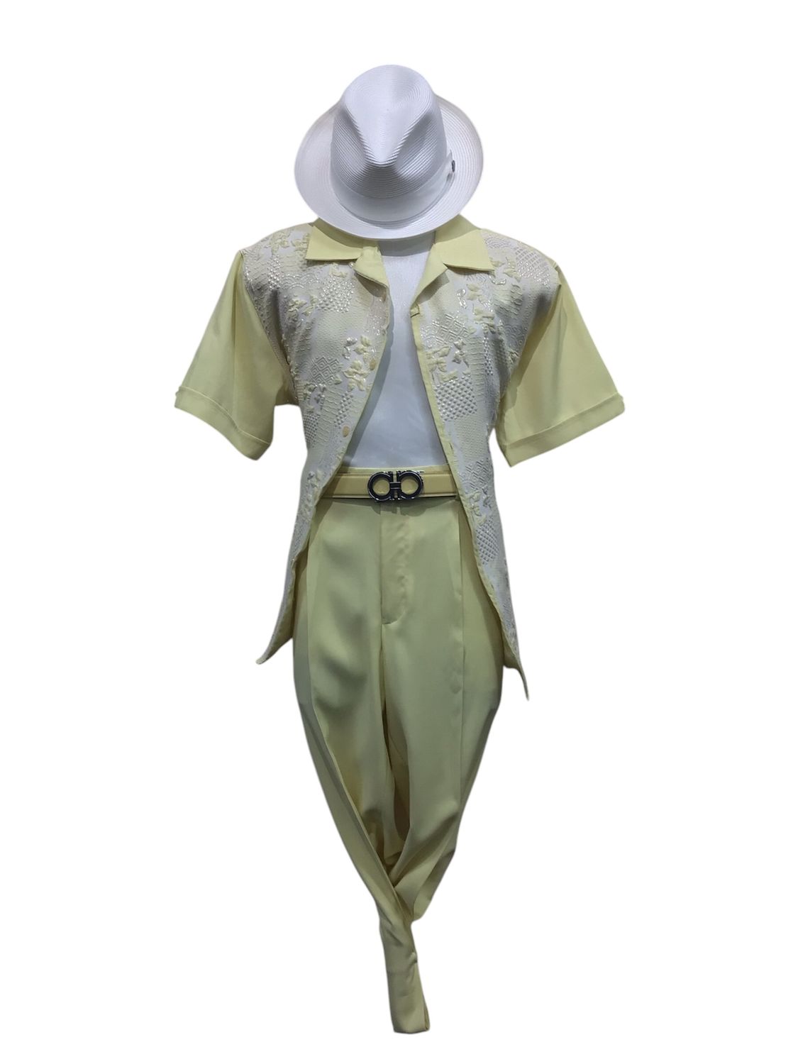 2PC MICRO JACQUARD TRIM SHORT SLEEVE SET, Color: MAIZ, Size: L/36W