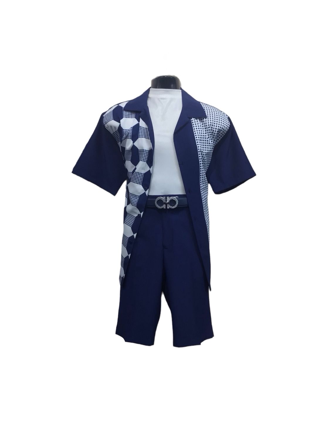 2PC LIESURE SHORT SET POKER DOT , Color: NAVY, Size: 2XL/42W