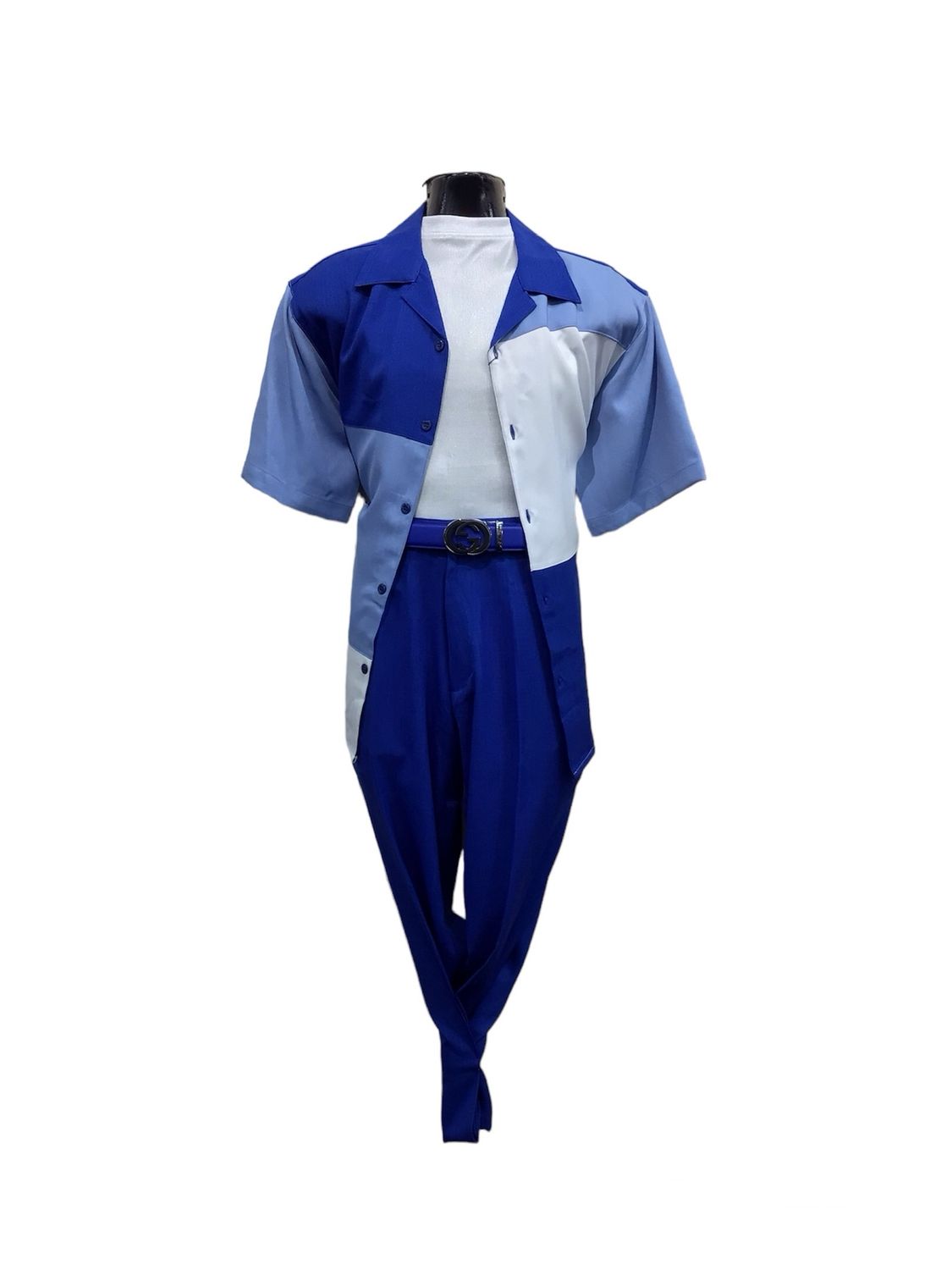 2PC LEISURE SET WITH PATCHES , Color: COBALT AND CARO, Size: XL/40