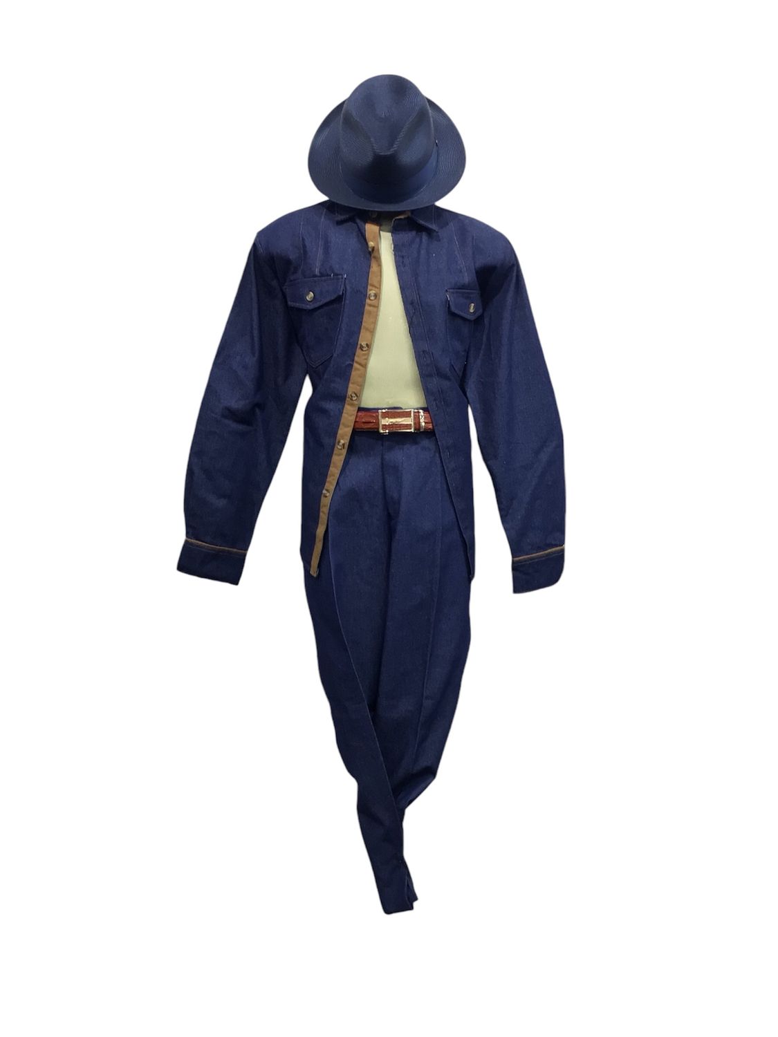 2PC DENIM SUIT WITH TWO POCKET DENIM , Color: BLUE, Size: 2XL/40