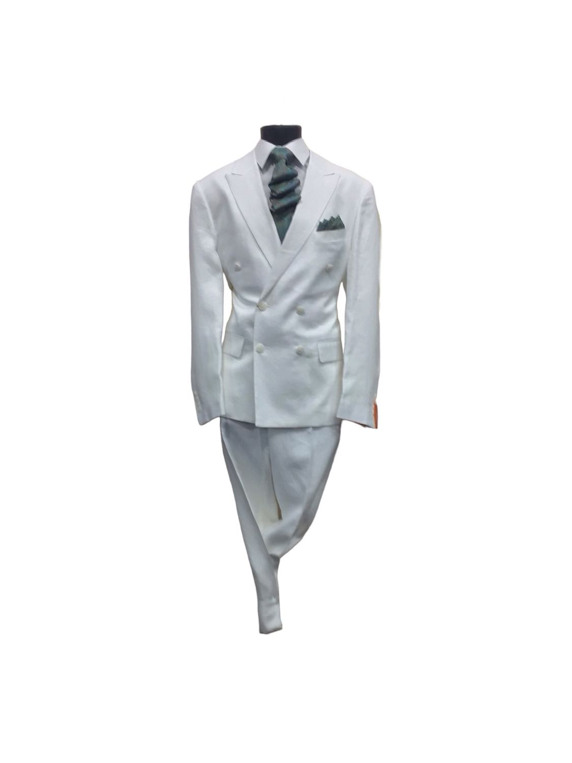 2 PC DOUBLE BREASTED LIESURE SET, Color: WHITE, Size: 2XL/40W