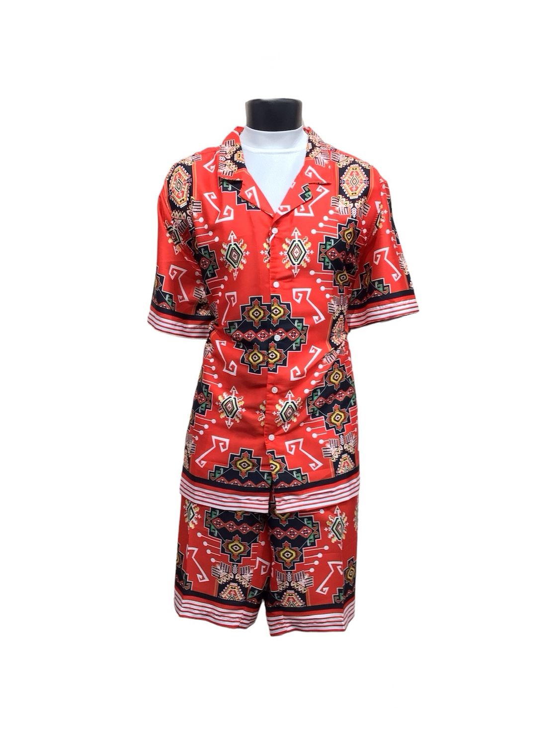 2PC DESIGNER SHORT SET , Color: RED, Size: XL