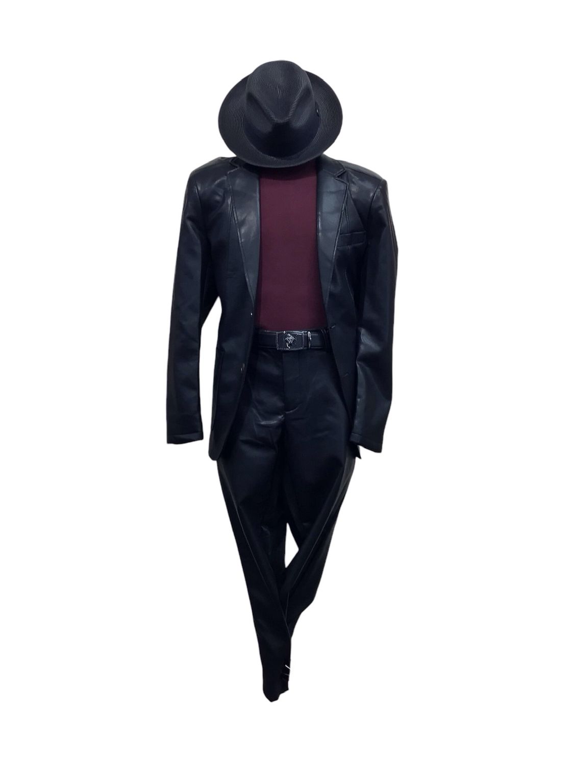2 PIECE PU LATHER WALKING SUIT , Color: BLACK, Size: XL/38