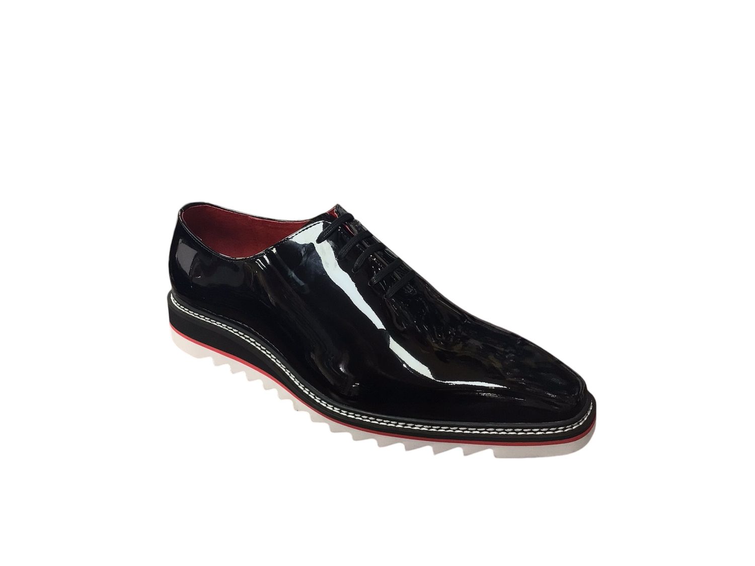 PATENT LEATHER LACE UP RUBBER SOLE SHOE , Color: BLACK, Size: 8.5