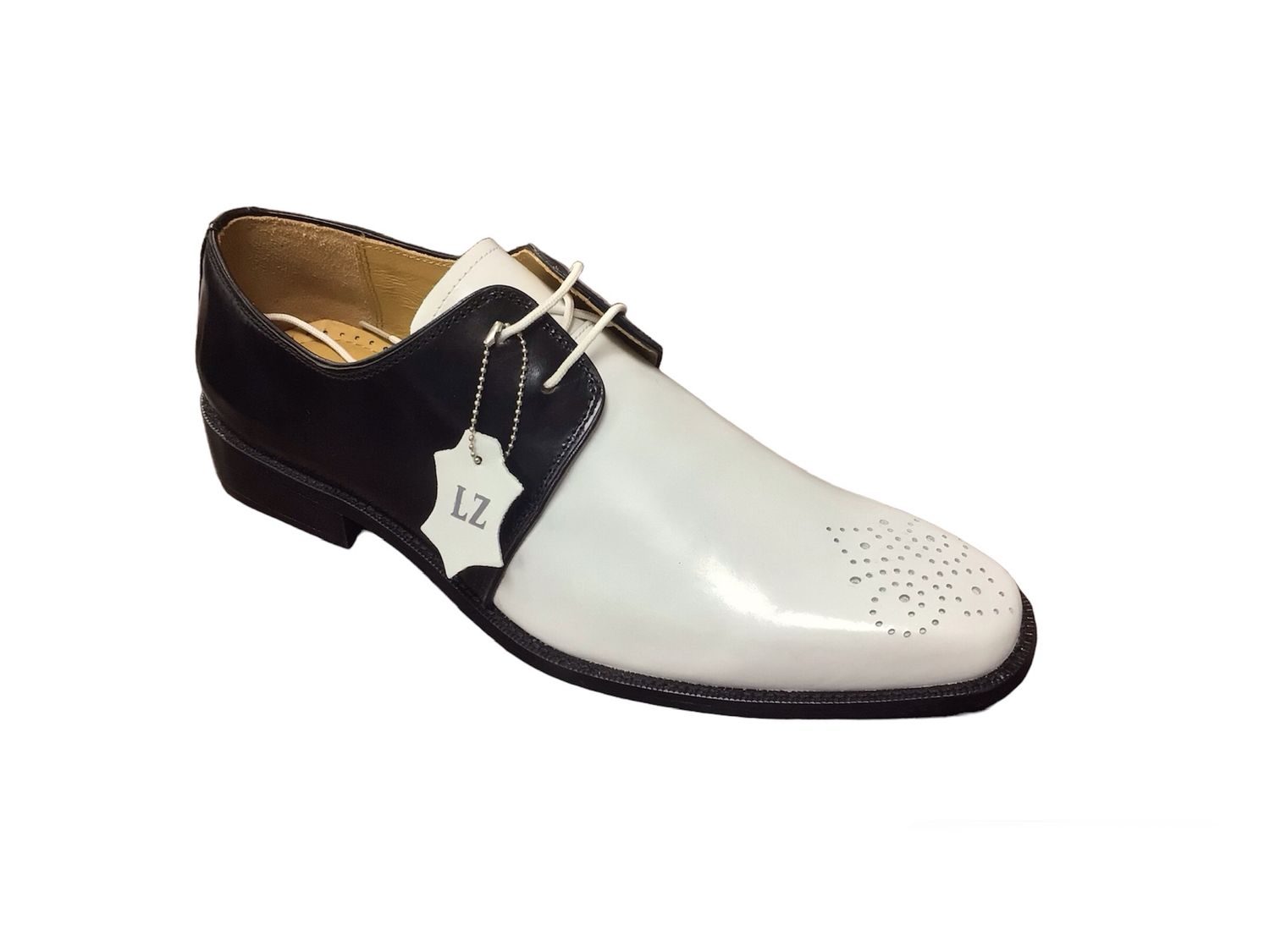 OXFORD LEATHER DRESS SHOES , Color: BLACK/WHITE, Size: 10.5