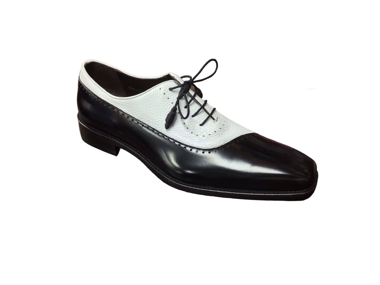 MEZLAN DEERSKIM LACE UP OXFORD POSTDAM , Color: BLK WHT, Size: 9