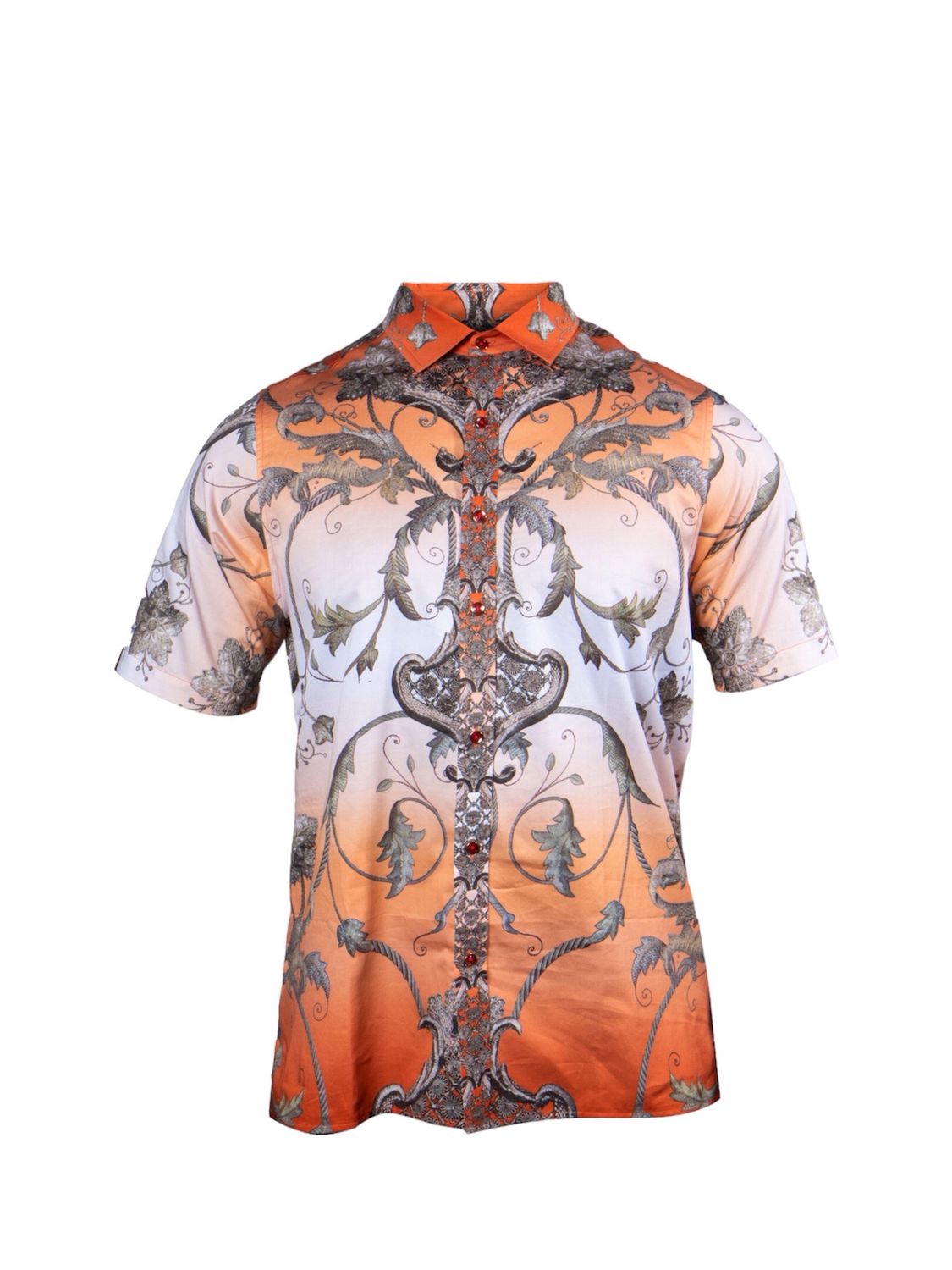 PRESTIGE ROYAL LEAF BUTTON UP SHIRT, Color: ORANGE, Size: XL