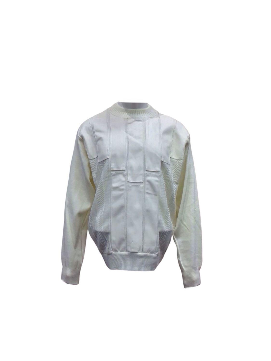 PU LEATHER/KNITTED PULL OVER SWEATER , Color: IVORY, Size: L