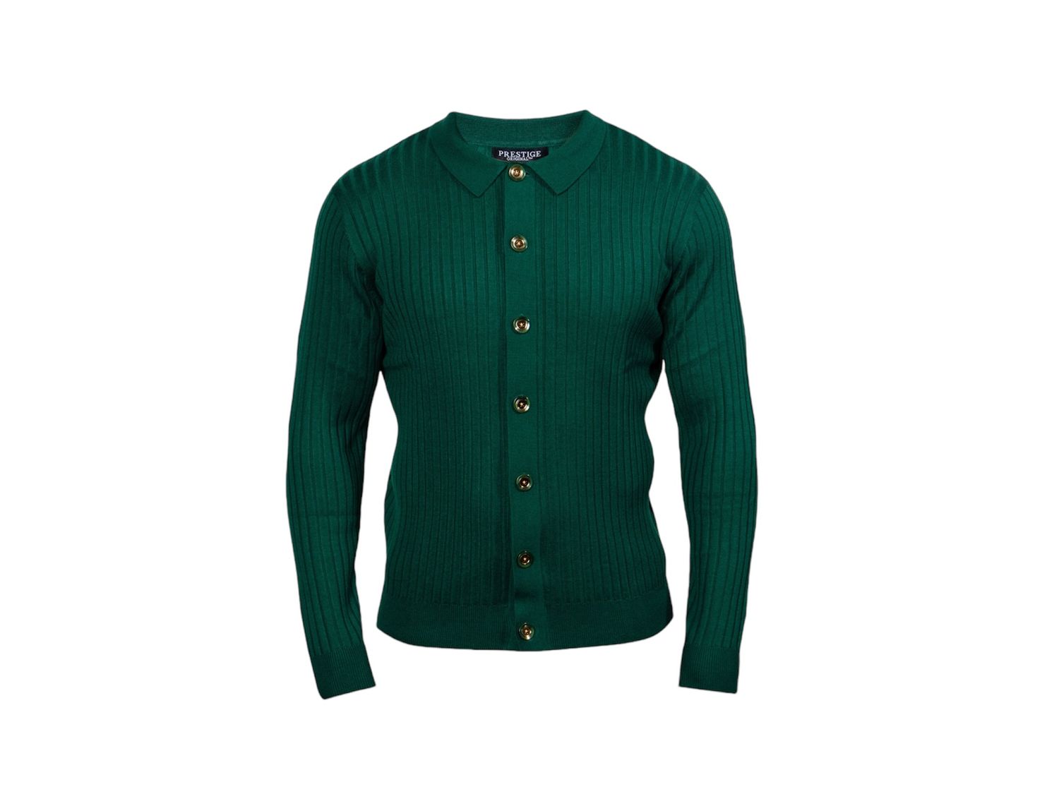 PRESTIGE BUTTON DOWN POLO SWEATER, Color: GREEN, Size: L