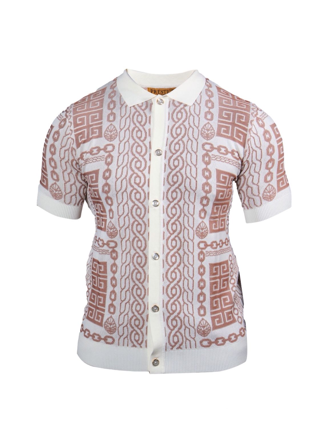 SHORT SLEEVE BUTTON DOWN KNIT 2 TONE , Color: CREAM, Size: XL