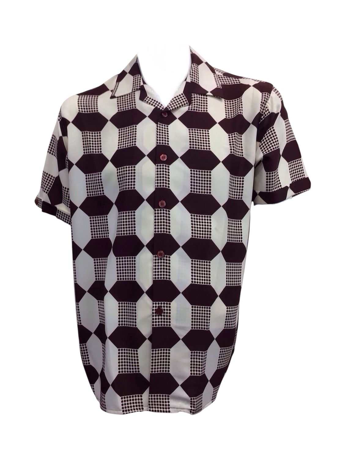 MICRO GEOMETRY PRINT SLEEVES SHIRT, Color: BROWN, Size: L