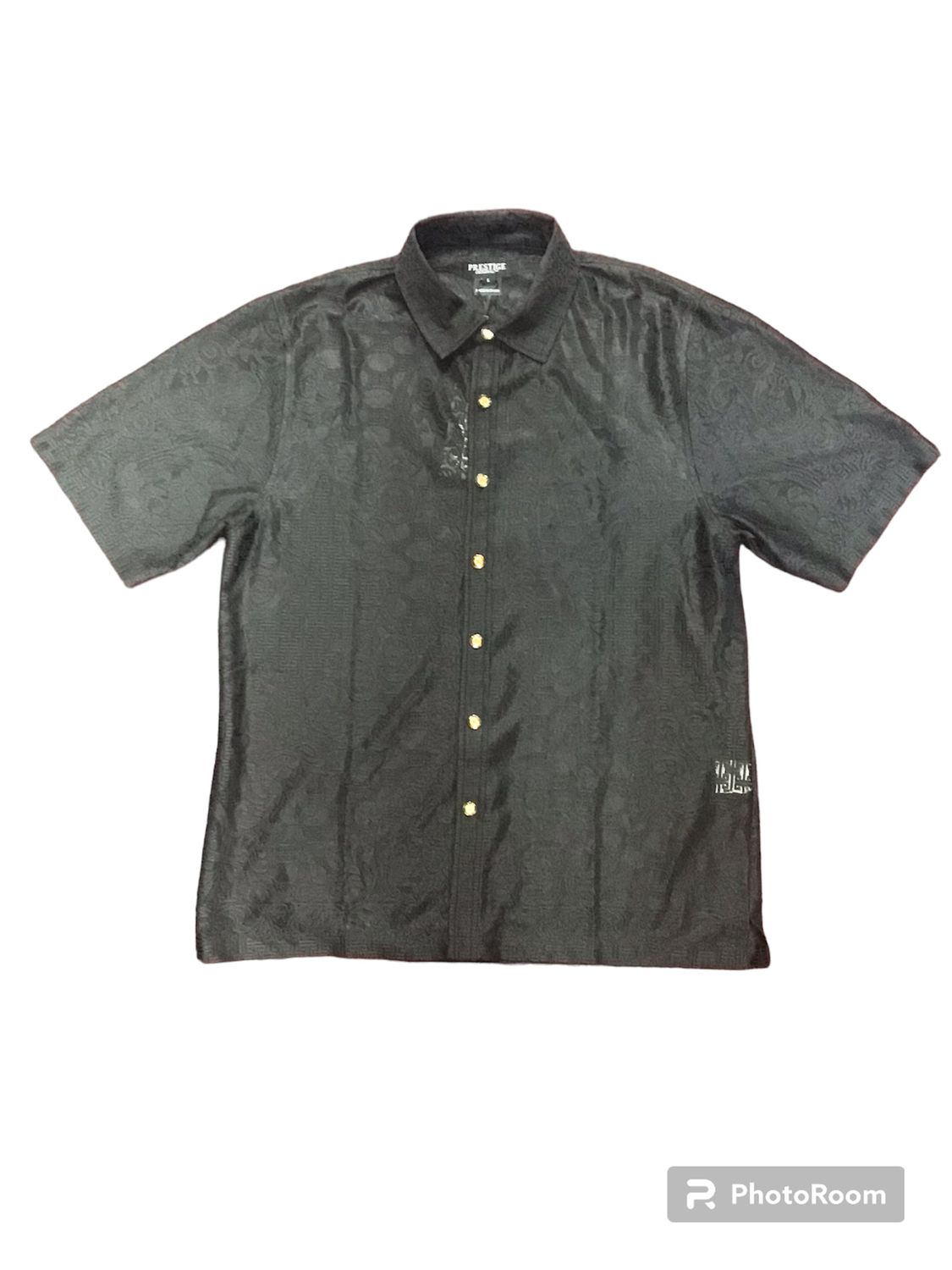 PRESTIGE BUTTON DOWN LACE SHIRT, Color: BLACK, Size: XL
