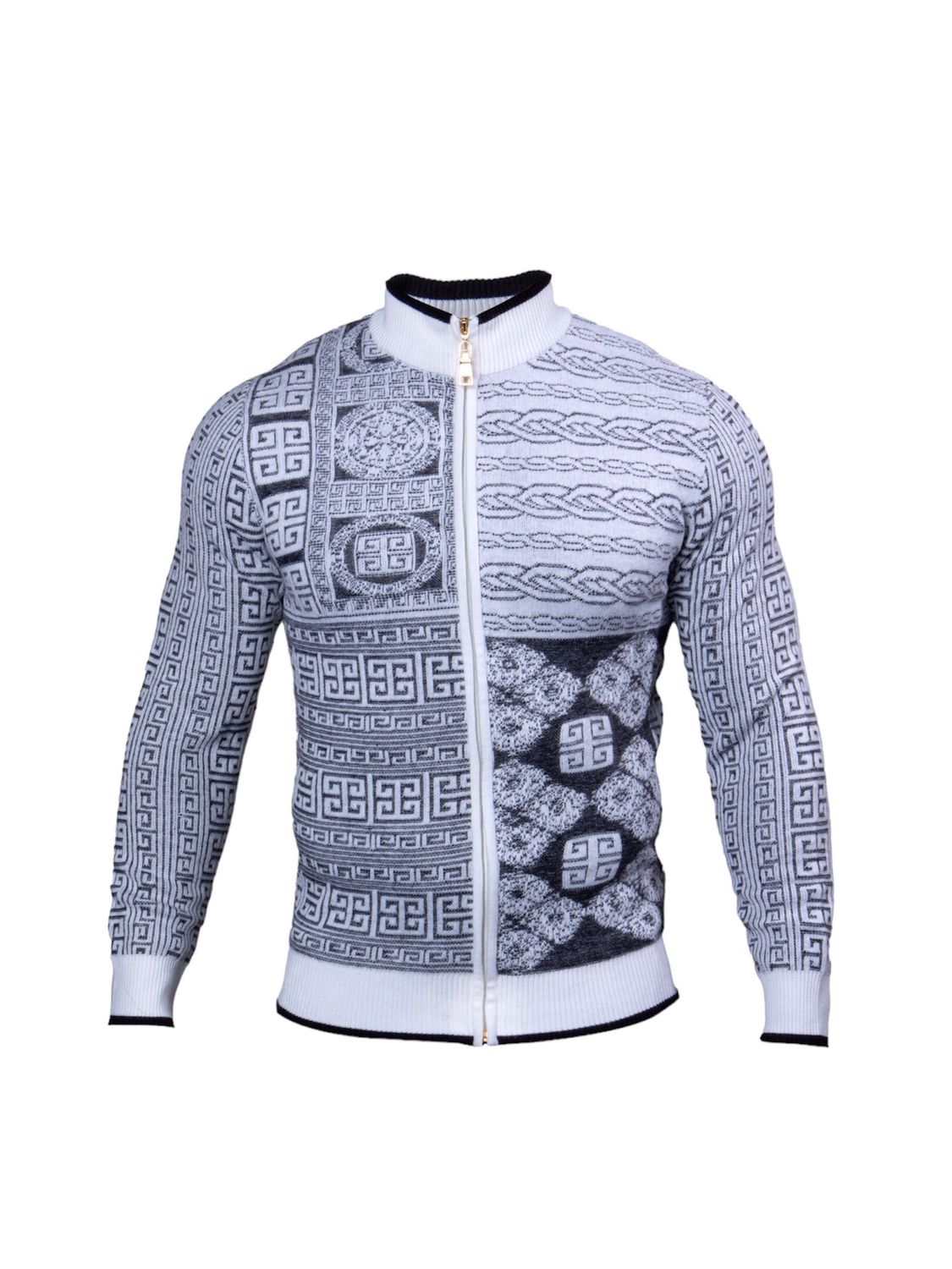 LONG SLEEVE SWEATER MOCK NECK WITH ZIPPER , Color: BLACK, Size: M