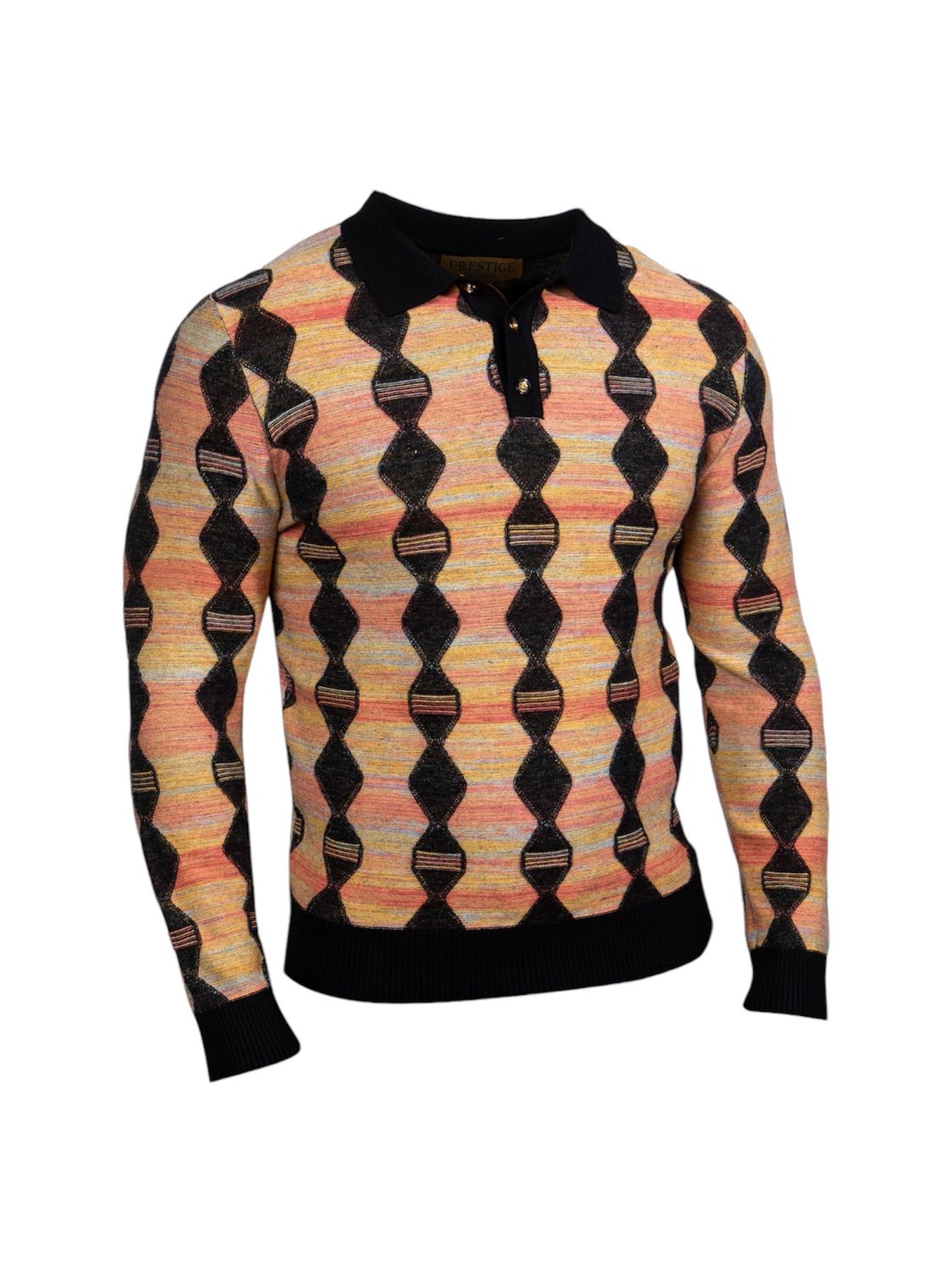 LONG SLEEVE 3 BUTTON POLO TEXTURE , Color: BLACK, Size: M