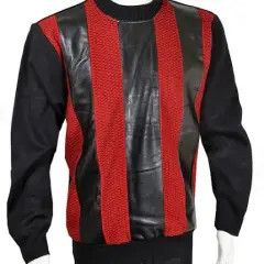 BLACK/RED PU LEATHER PULL OVER SWEATER