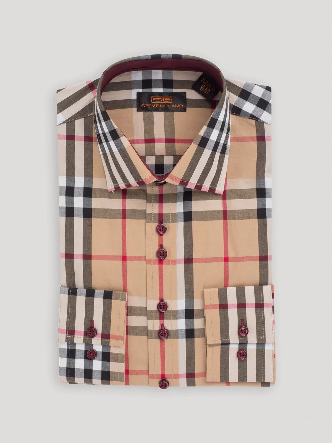 CLASSIC FIT KHAKI &amp; RED PLAID SHIRT, Size: 16/16.5