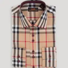 CLASSIC FIT KHAKI &amp; RED PLAID SHIRT