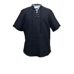 SHORT SLEEVE LINEN LACE FRONT