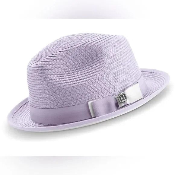 MENS FEDORA STRAW HAT, Color: LAVENDER WHITE, Size: L