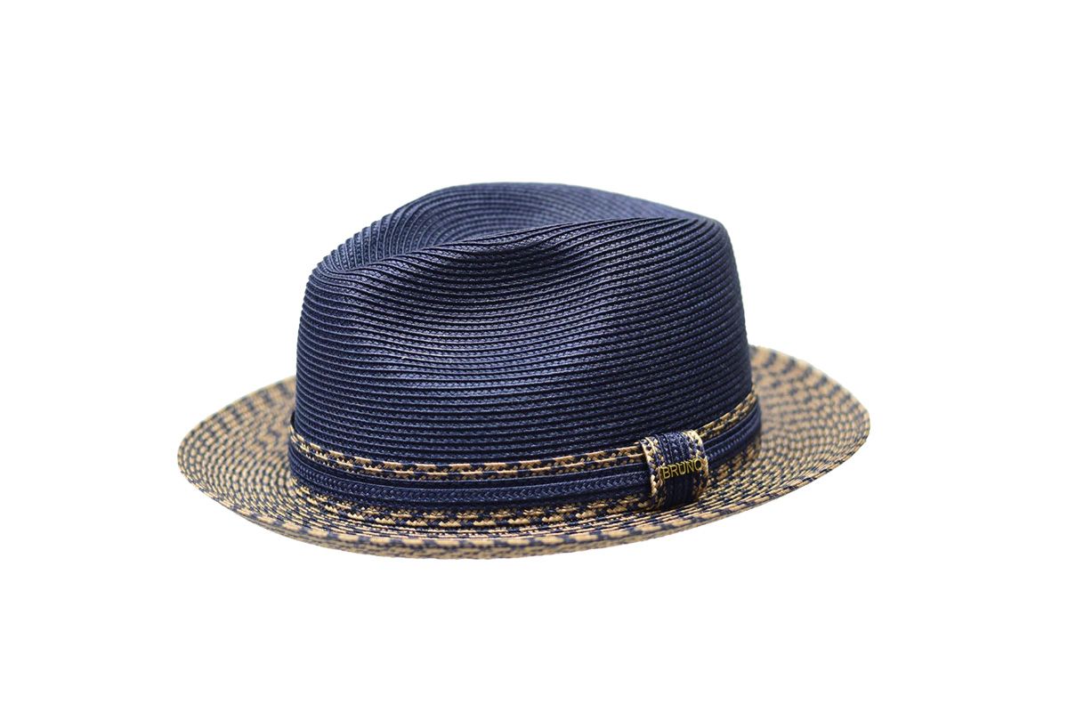 BRUNO CAPELO JULIAN STRAW HAT , Color: COGNAC/NAVY BLUE S, Size: S