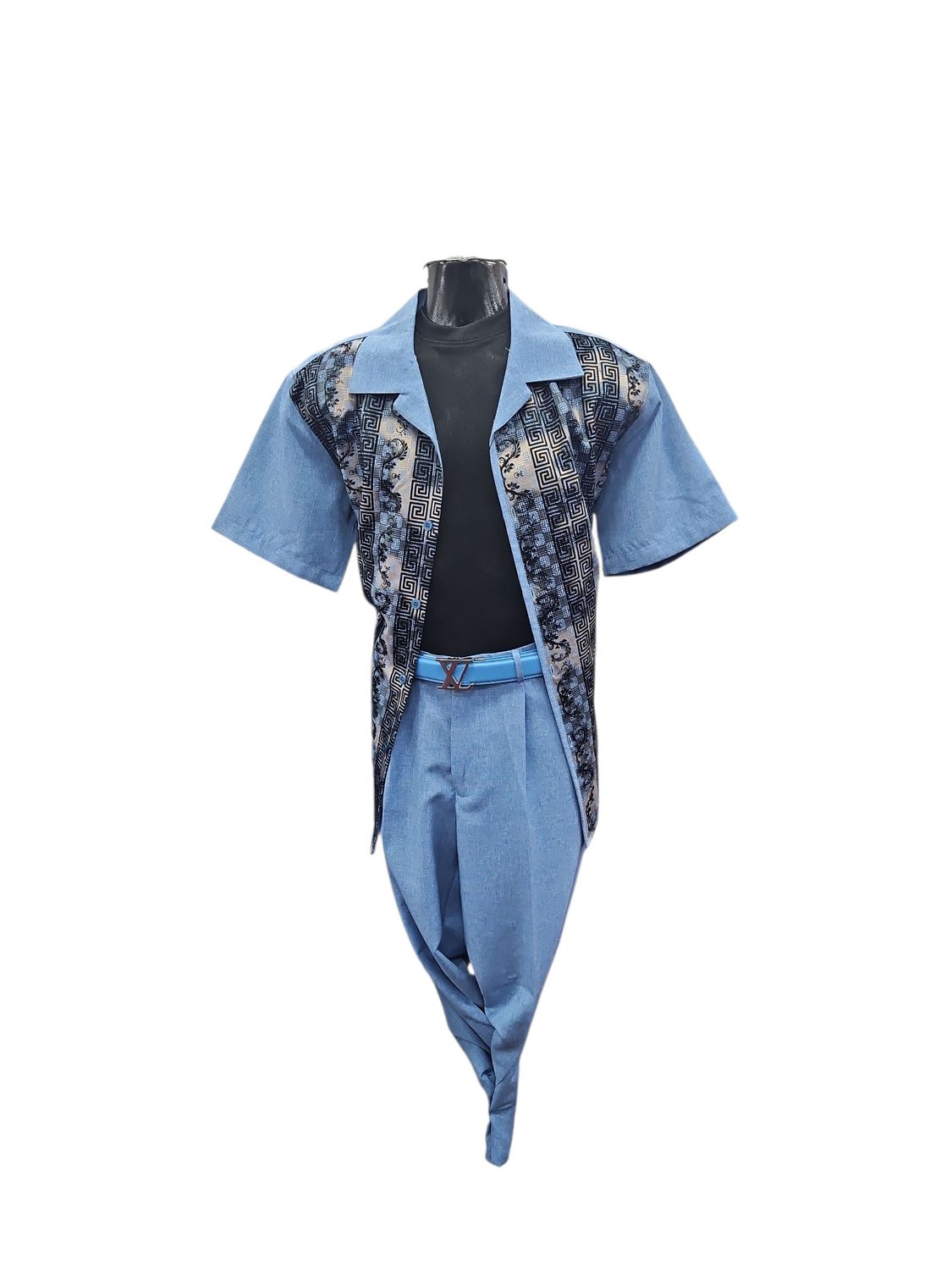 2PC SHORT SLEEVE WALKING SUIT GOLD, Color: BLUE, Size: L