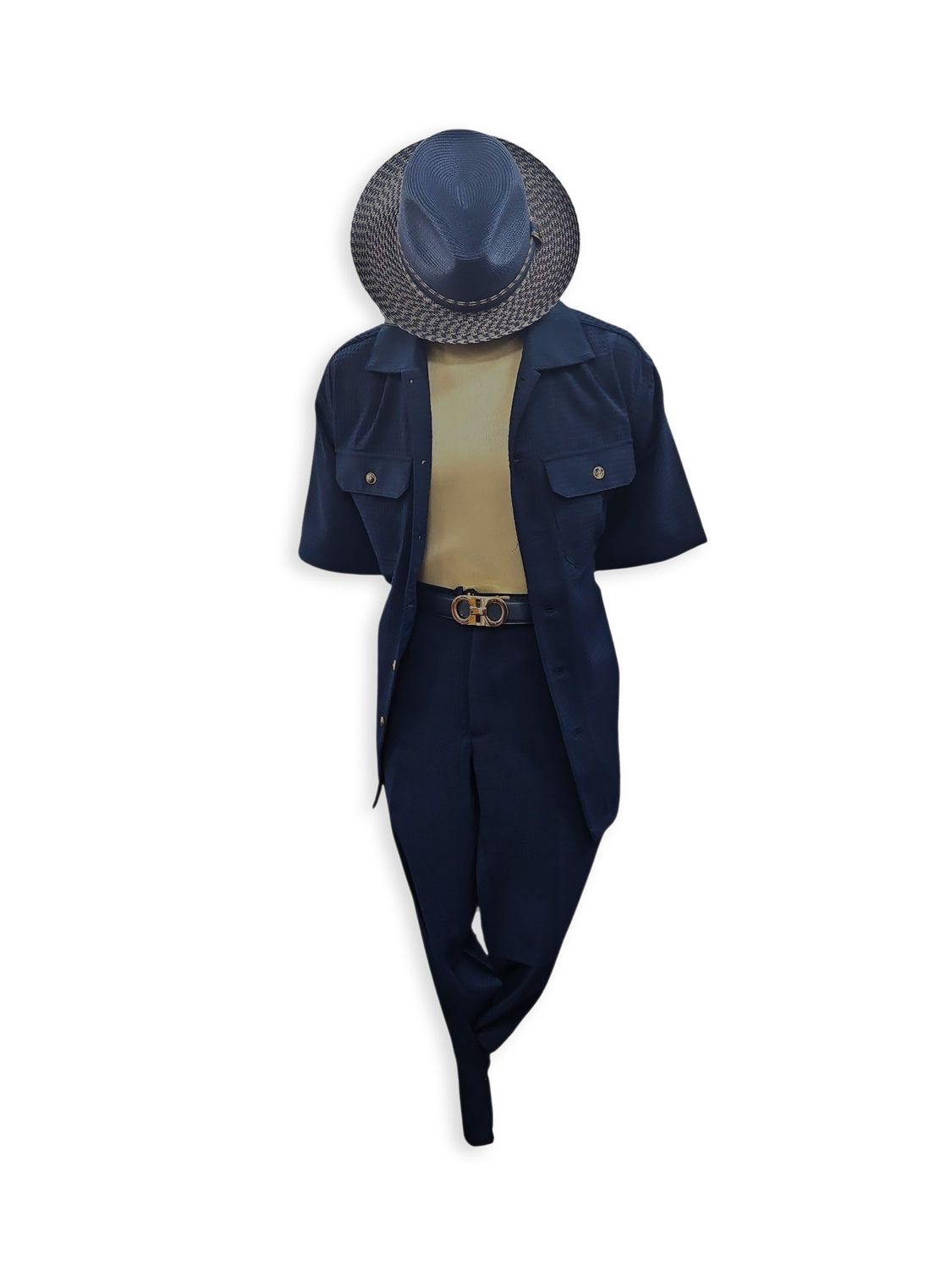 2PC LEISURE SUIT WAFFLE WEAVE PRINT, Size: M/32, Color: NAVY
