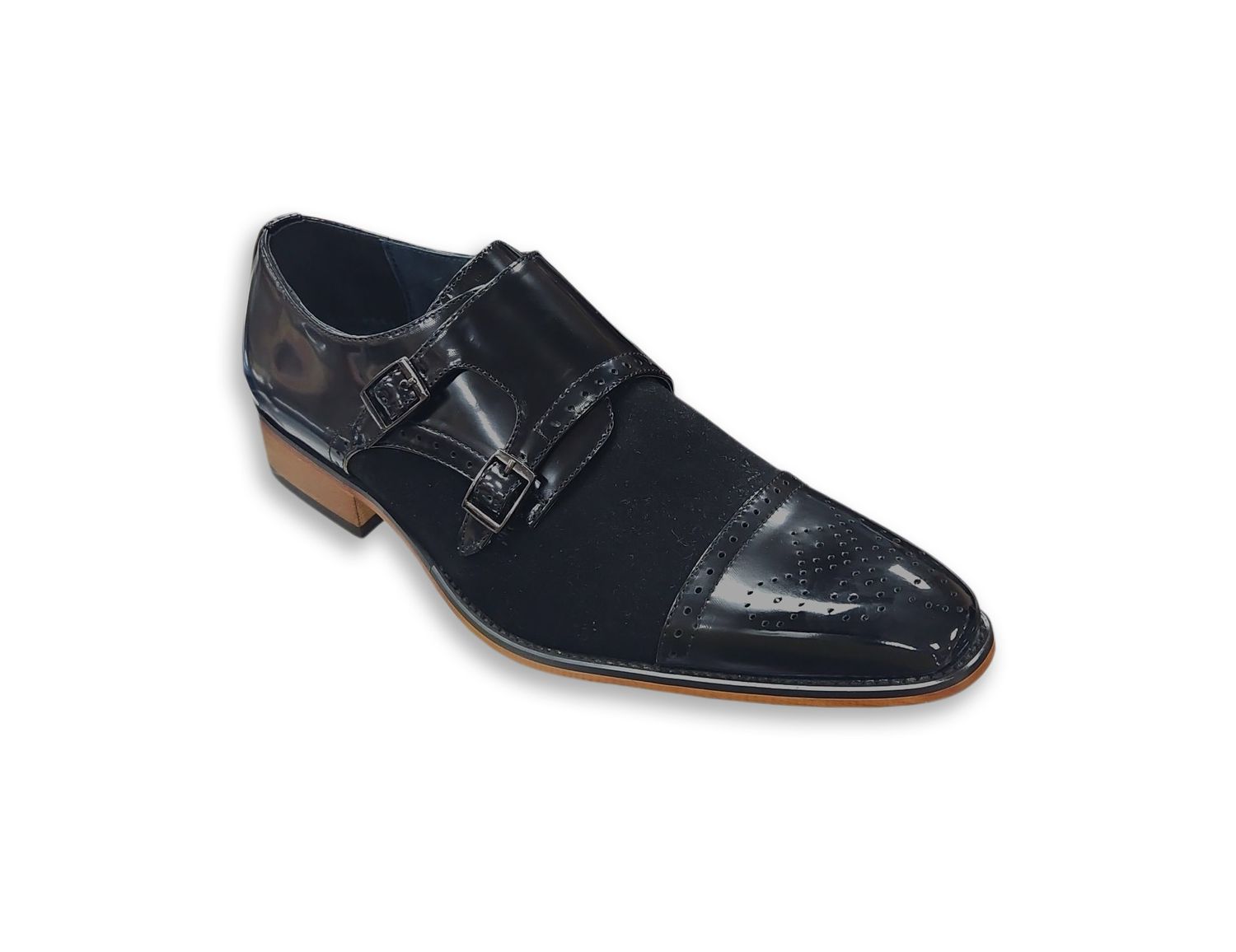 VELVET SLIP ON DOUBLE BUCKLES DRESS SHOE, Size: 8.5, Color: BLACK