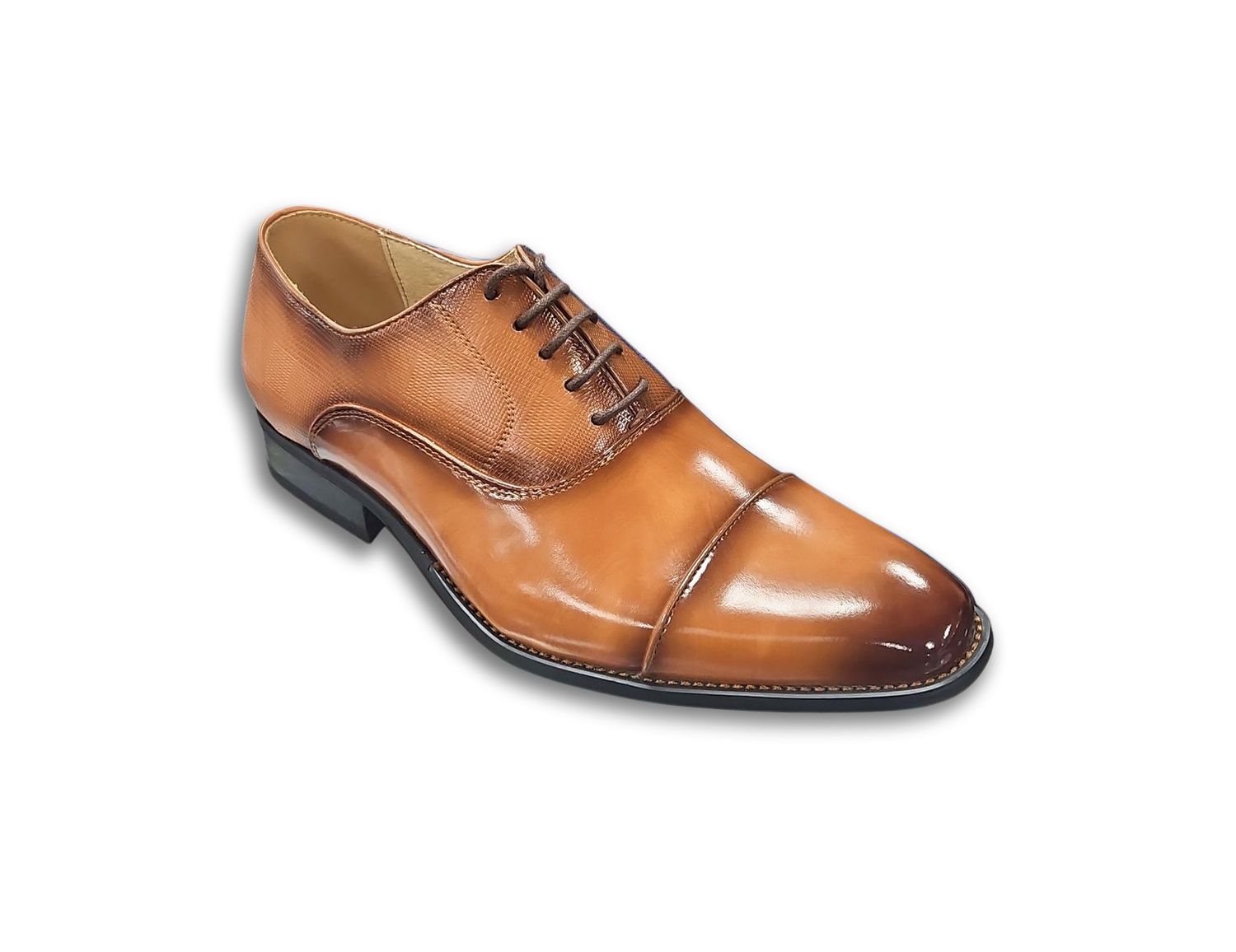 LACE UP CAPTOE OXFORD DOTTED DRESS SHOE, Size: 8.5, Color: TAN