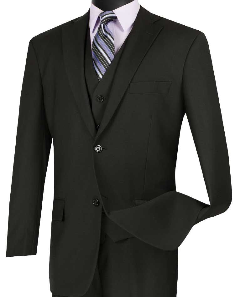 3PC SOLID REGULAR FIT SUIT, Color: BLACK, Size: 40R/34W