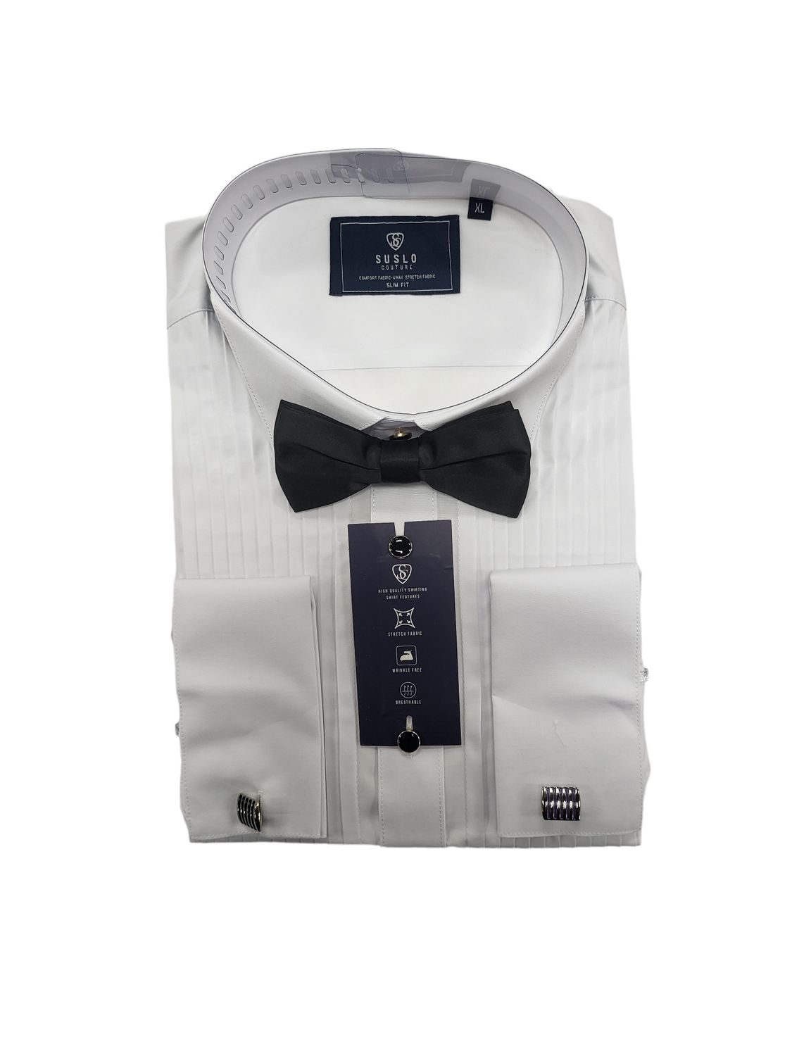 COMBO TUXEDO DRESS SHIRT SUSLO COUTURE, Color: WHITE, Size: XL