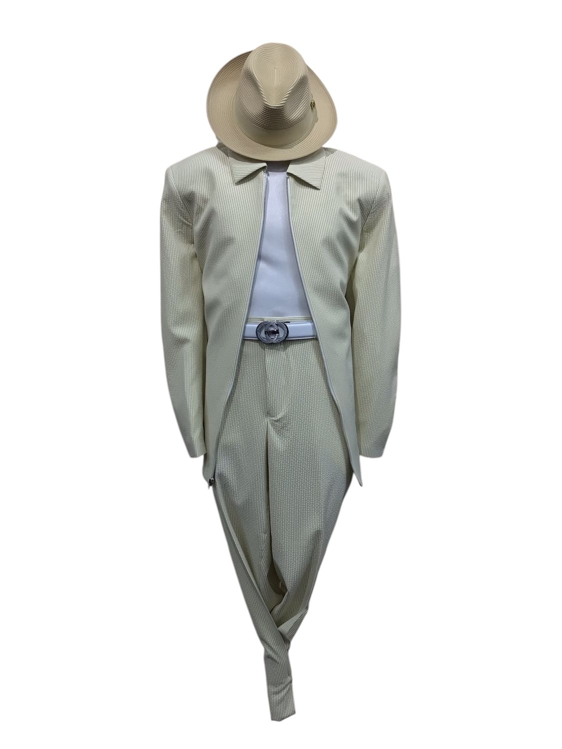 2PC LIESURE SET SEERSUKER ZIP UP JK, Color: TAN, Size: 42R/36W