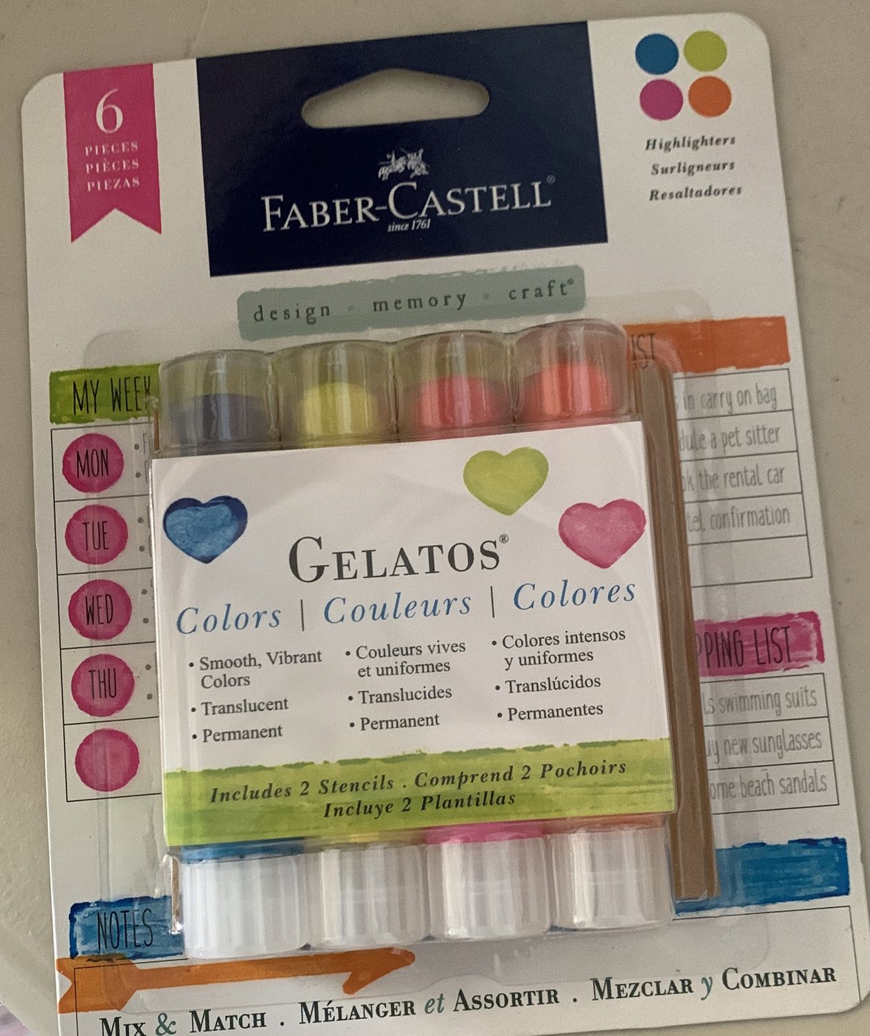 BJR- GELATOS- 4 HIGHLIGHTERS SET + 2 STENCILS