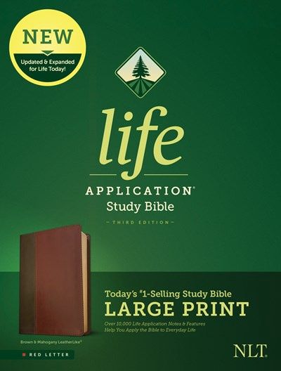 B-NLT- LIFE APPLICATION STUDY BIBLE- LARGE PRINT, BROWN/MAHOGANY- SALE!