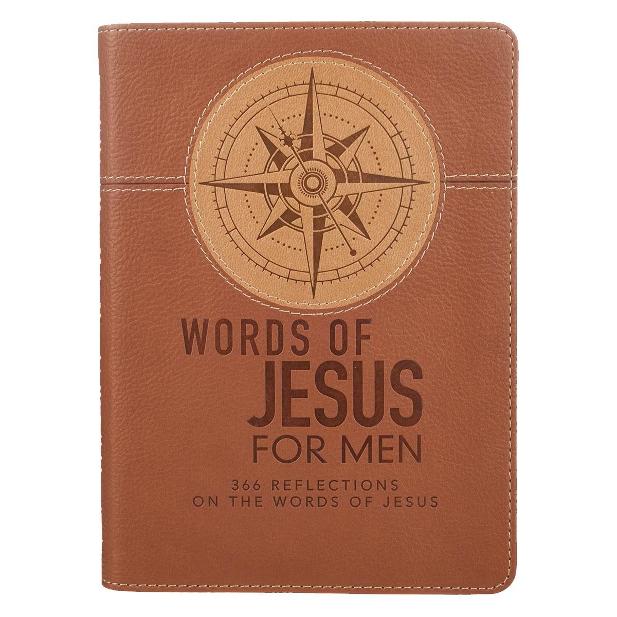 WORDS OF JESUS FOR MEN DEVOTIONAL- SADDLE TAN FAUX LEATHER