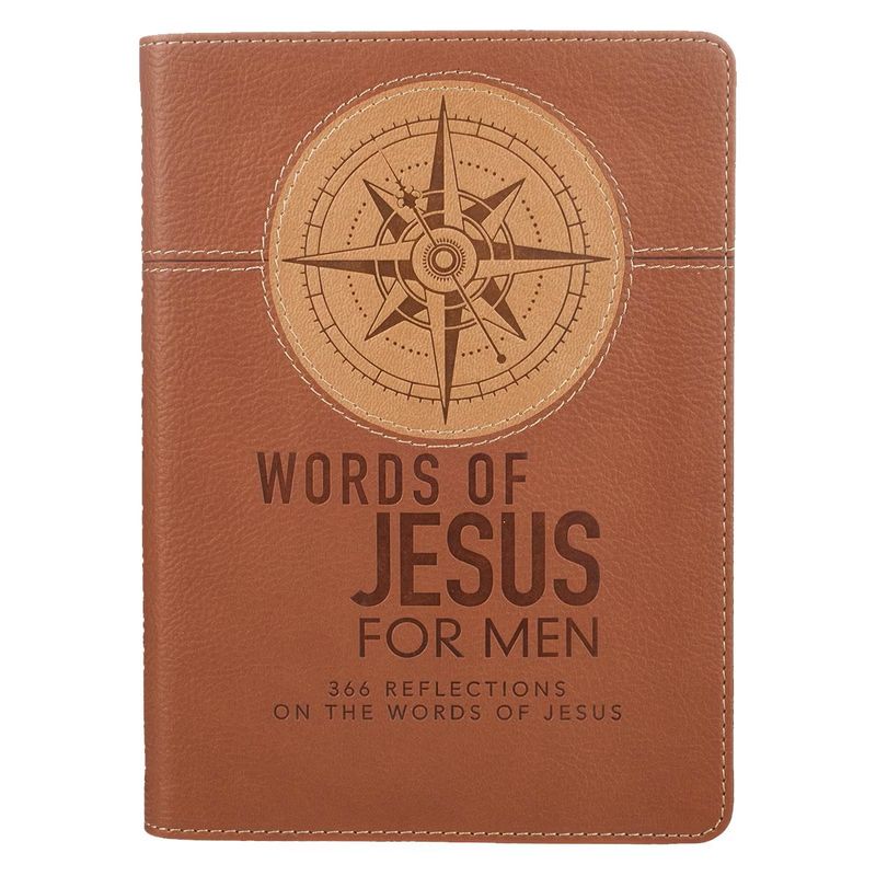 WORDS OF JESUS FOR MEN DEVOTIONAL- SADDLE TAN FAUX LEATHER