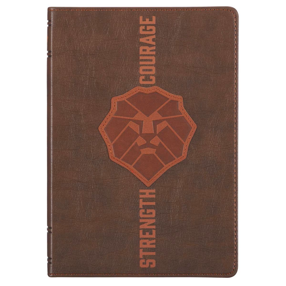 JOURNAL-STRENGTH &amp; COURAGE, LION, BROWN, FAUX LEATHER- JOSHUA 1:9