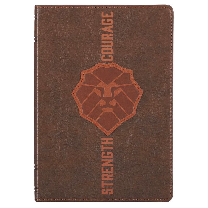 JOURNAL-STRENGTH &amp; COURAGE, LION, BROWN, FAUX LEATHER- JOSHUA 1:9