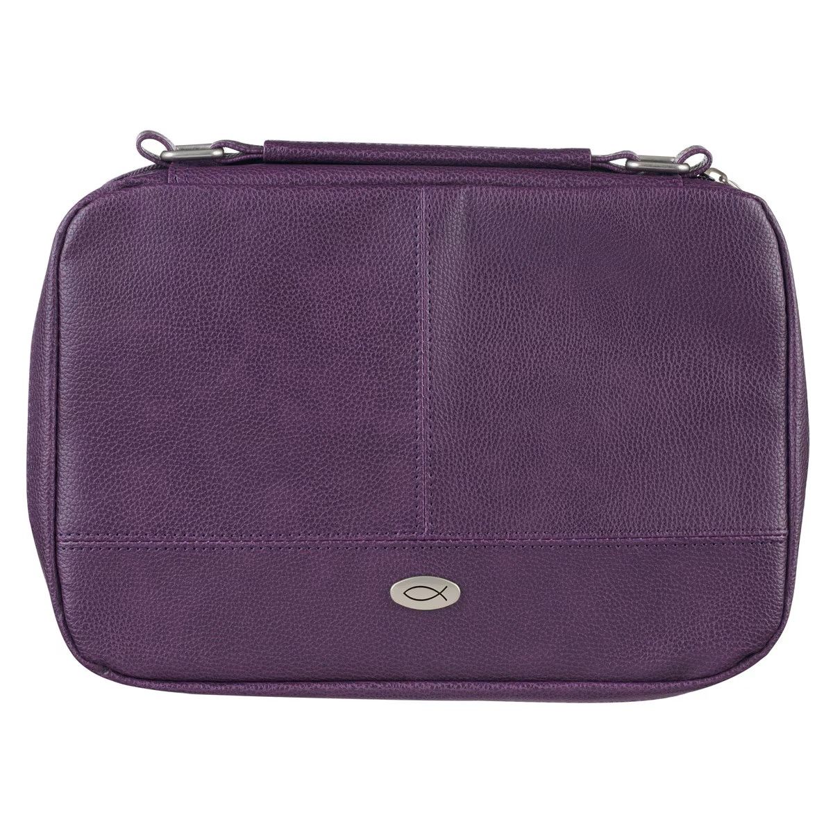 BIBLE COVER- LARGE- TWO-FOLD PURPLE FAUX LEATHER ORGANIZER