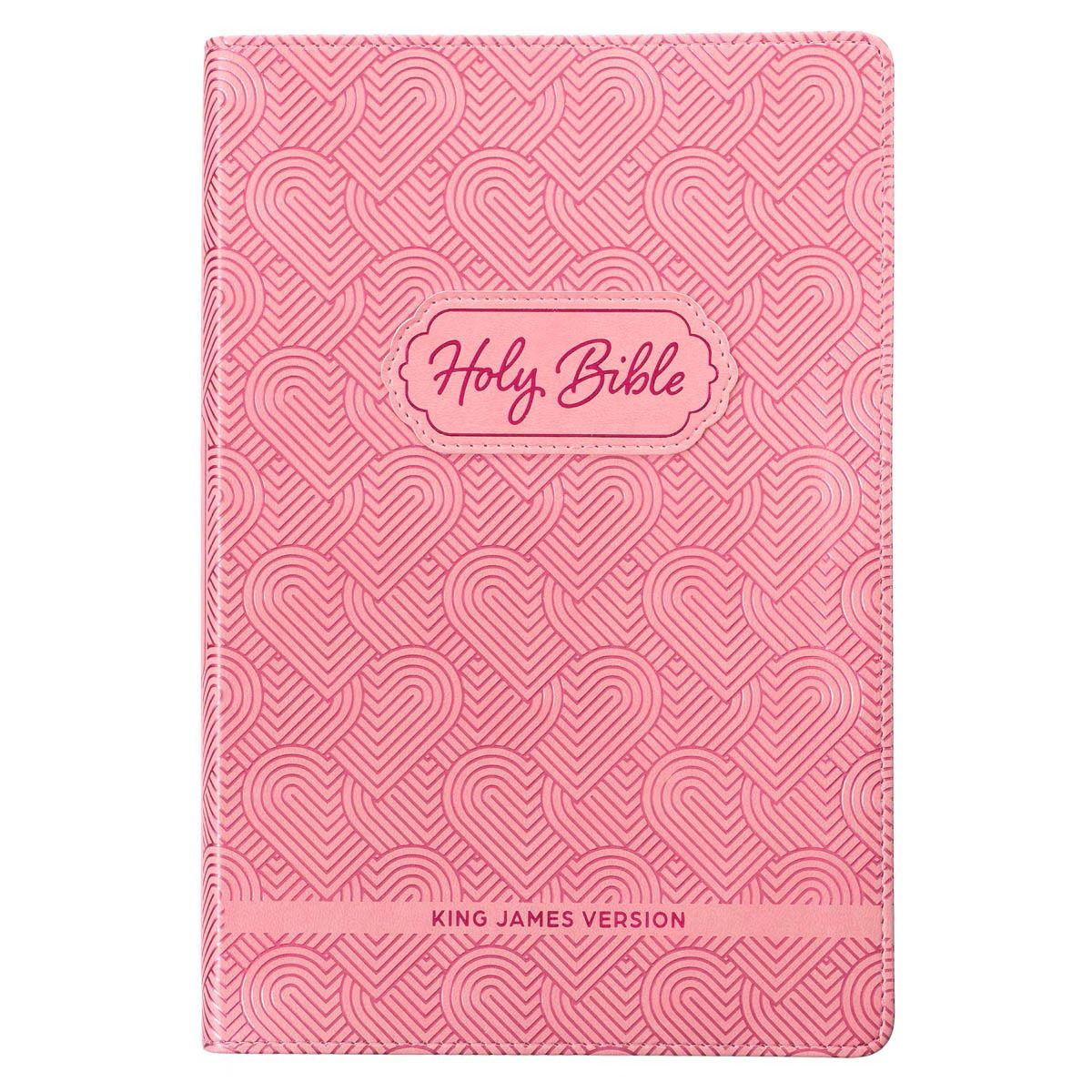 B-KJV- BLOSSOM PINK HEART FAUX LEATHER KING JAMES VERSION KIDS BIBLE