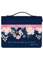 BIBLE COVER- XL- GOD IS STRENGTH- NAVY
