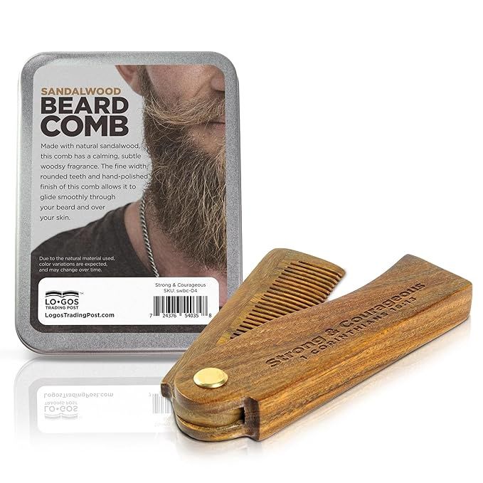 SANDALWOOD BEARD COMB- STRONG &amp; COURAGEOUS, 1 CORINTHIANS 16:13
