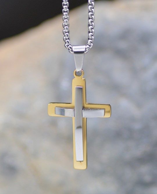 NECKLACE- CROSS- SILVER &amp; GOLD