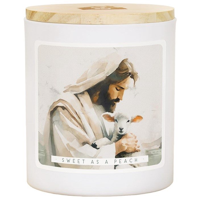 CANDLE- JESUS HOLDING LAMB- PEACH