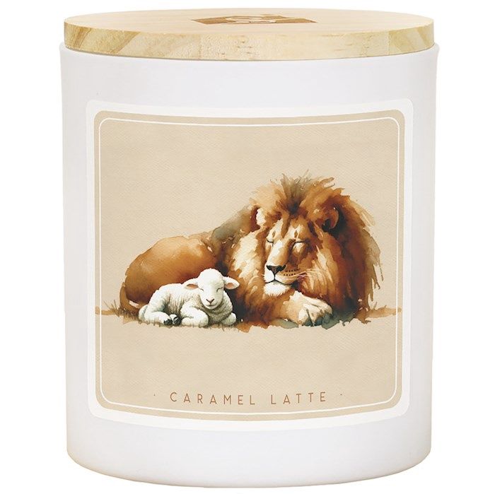 CANDLE-LION &amp; LAMB ART- CARAMEL LATTE SCENT